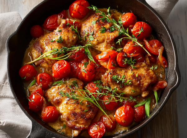 Dijon kip met tomaatjes en lente-uitjes - recept van The Spice Club