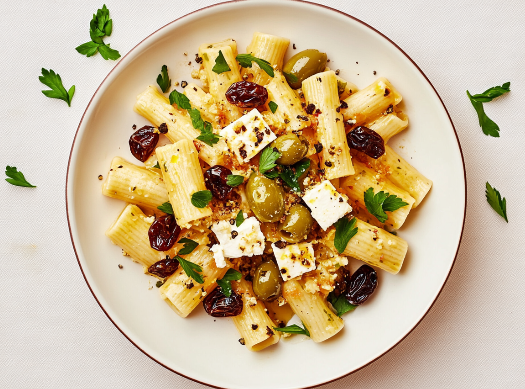 Frisse Pasta met Feta, Olijven & Rozijnen - recept van The Spice Club