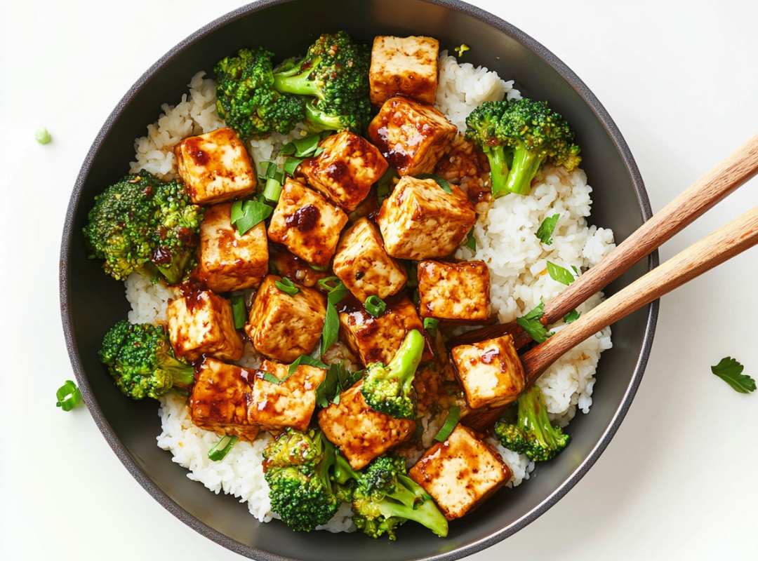 1-pans Tofu met broccoli rijst - recept van The Spice Club
