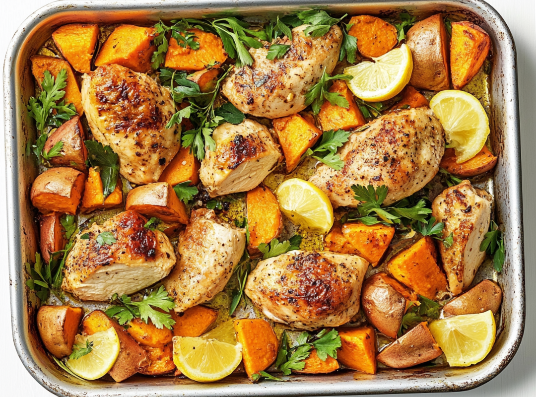 Franse Limoen-Kip Bakplaat met Zoete Aardappel & Wortel - recept van The Spice Club