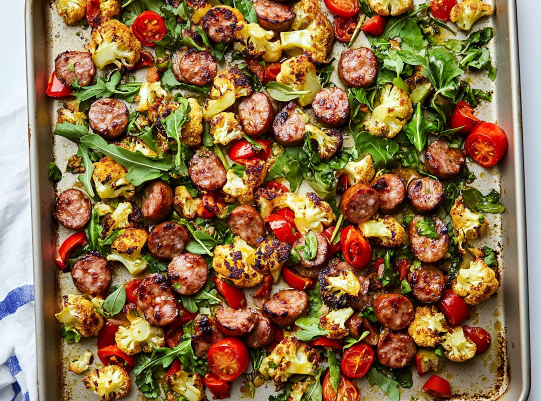 Pesto Bloemkool Traybake met Worstjes - recept van The Spice Club