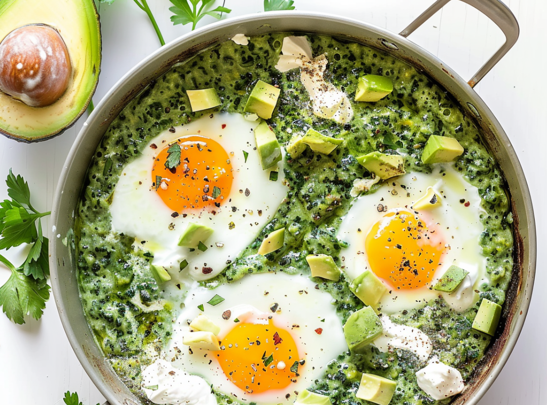 Groene Shakshuka met Avocado - recept van The Spice Club
