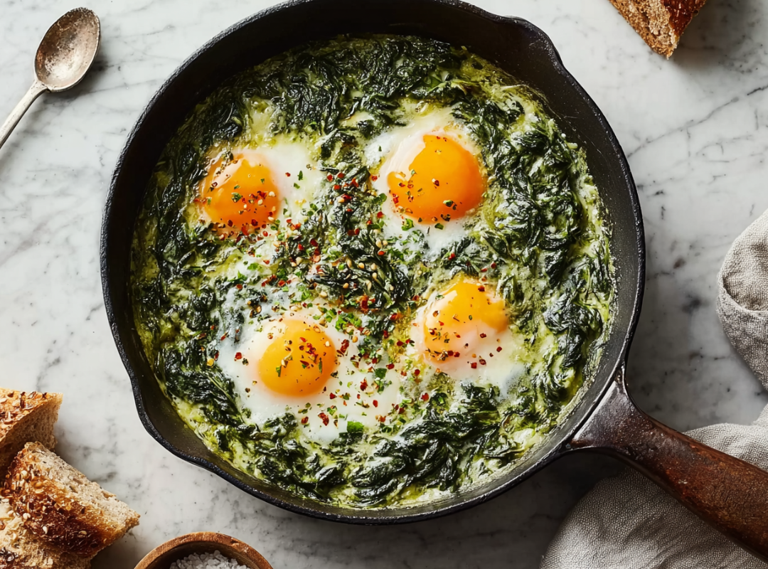 1-pans Creamy Spinazie met Ei