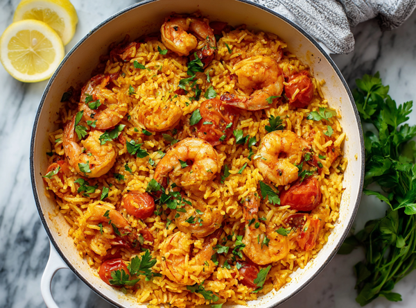 Gouden Garnalenrijst met Tomaat - recept van The Spice Club