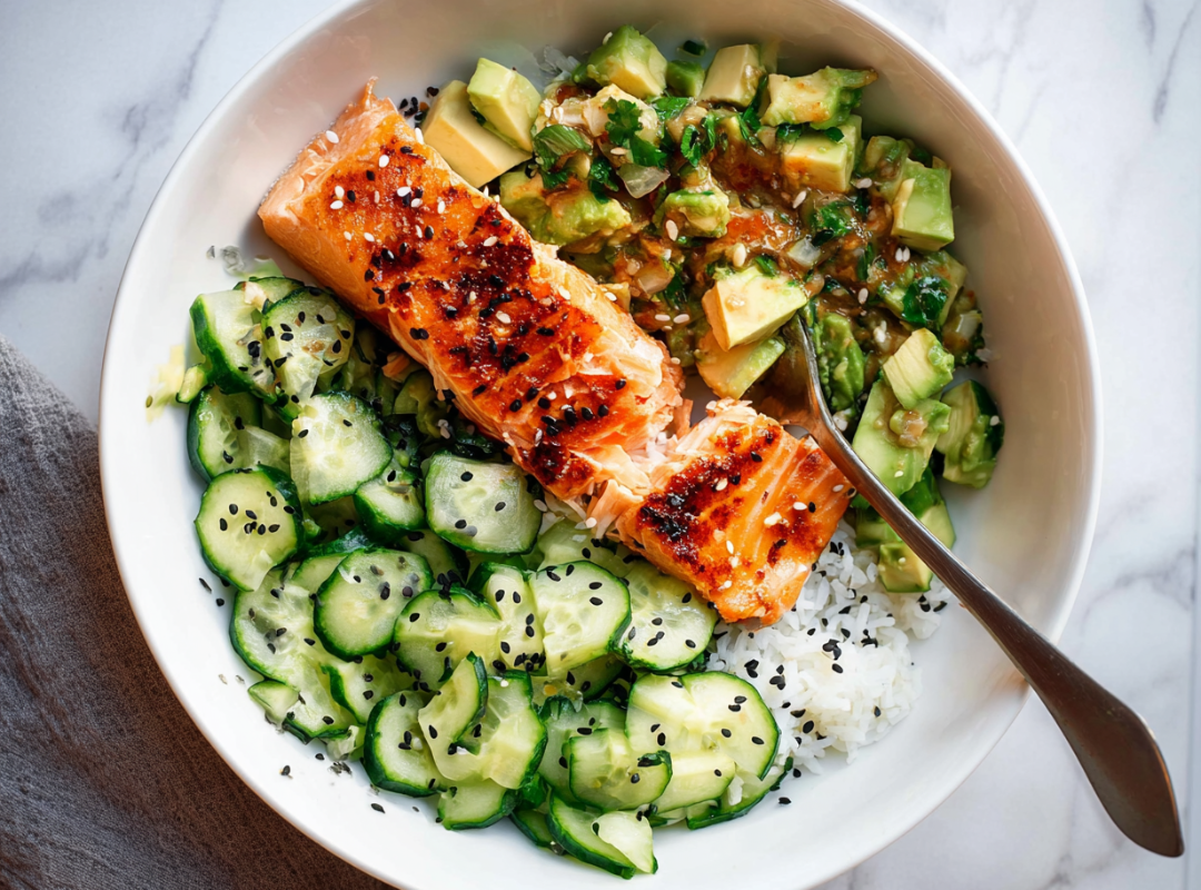 "Bang Bang" Zalm met Avocado & Komkommer Salsa - recept van The Spice Club