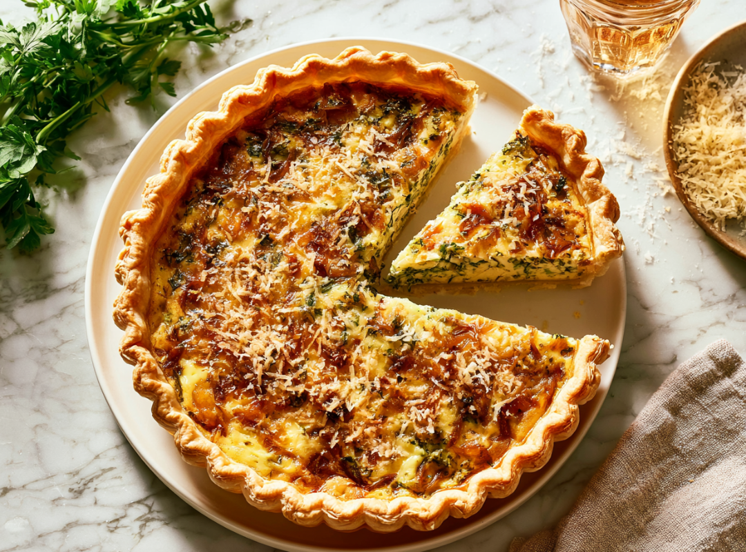 Italiaanse quiche met gekarameliseerde ui
