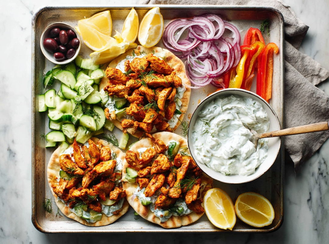 Bak plaat Kip Pita’s met Tzatziki - recept van The Spice Club
