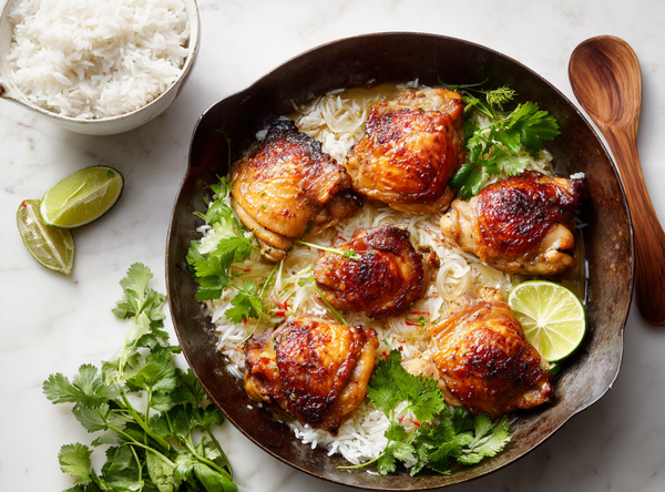 Thaise Kip met Kokosrijst en Geroosterde Kool - recept van The Spice Club