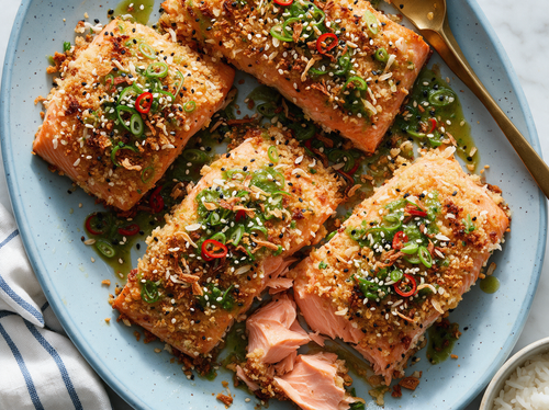 Krokante Zalm met Kokoskorst en Limoensaus