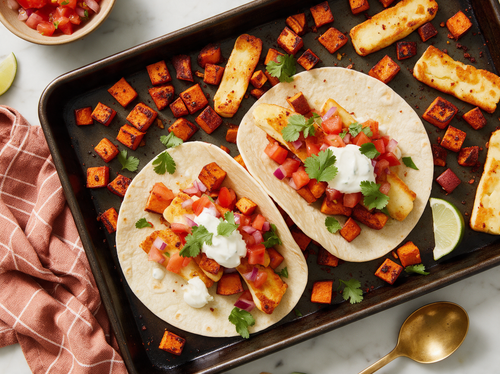 Taco's met Halloumi en Zoete Aardappel uit de Oven