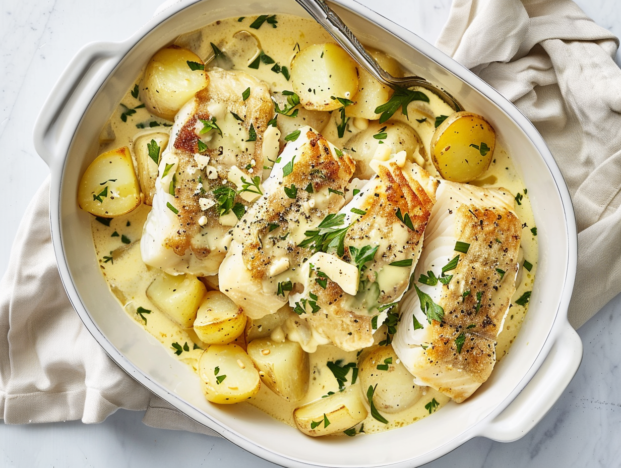 Kabeljauw & Aardappeltjes in romige saus - recept van The Spice Club