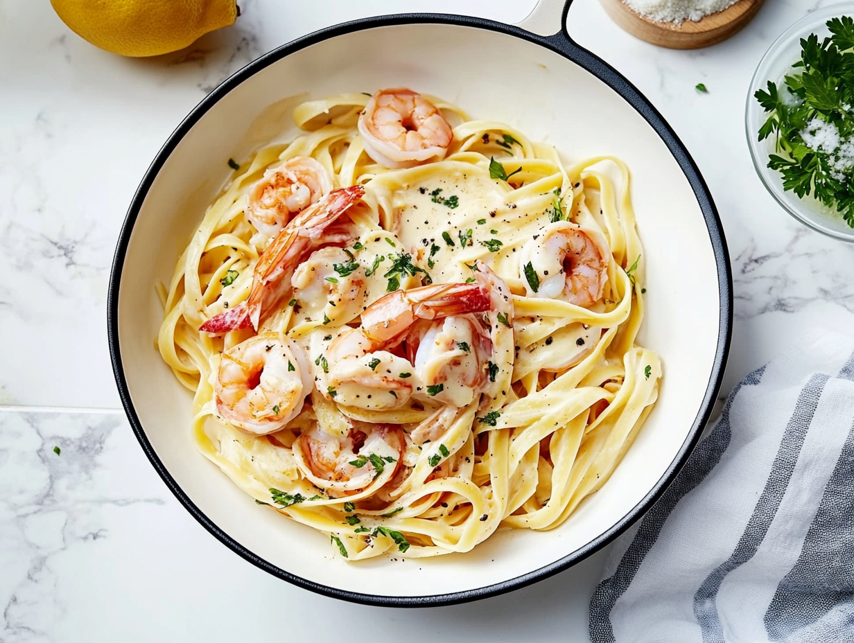 Pasta met scampi's in witte wijn saus. - recept van The Spice Club