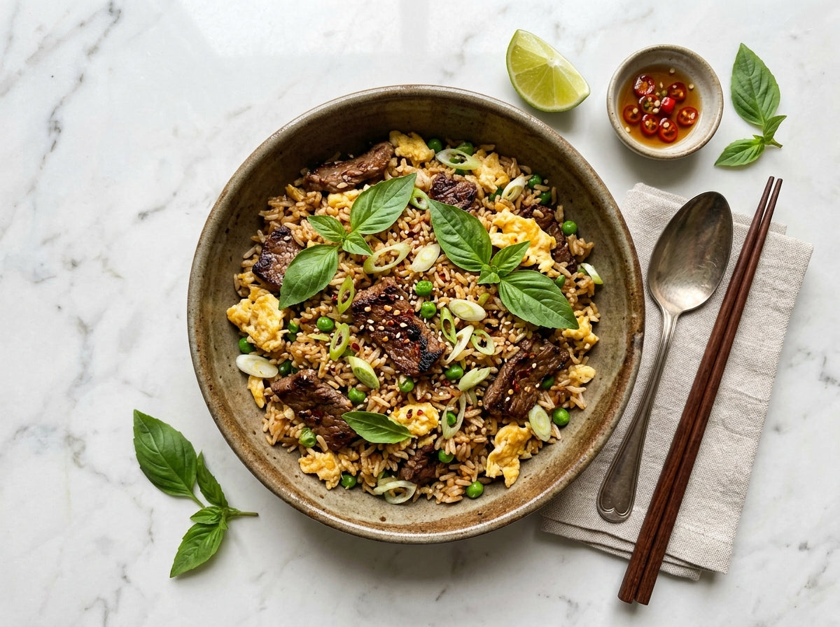 Thaise gebakken rijst met biefstuk