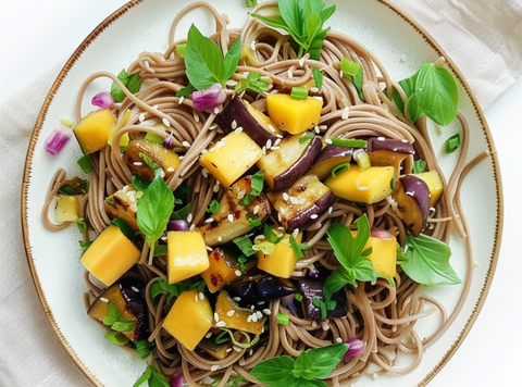 Soba noodles with eggplant & mango