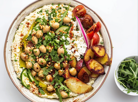 Loaded Hummus Bowl with eggplant
