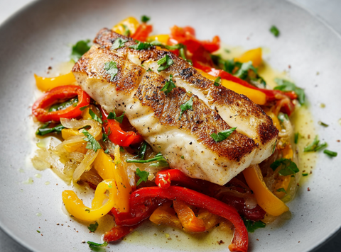 Gebratener Fisch mit Paprika
