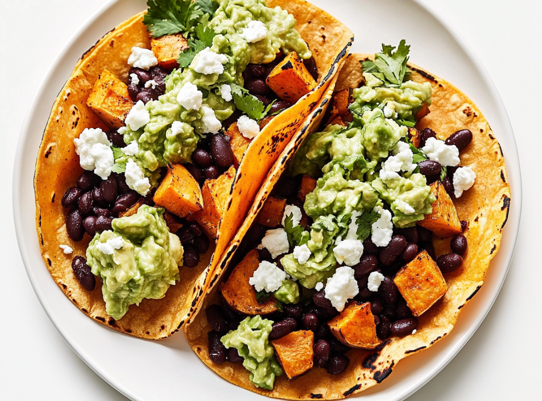 Zoete aardappel taco's met geitenkaas