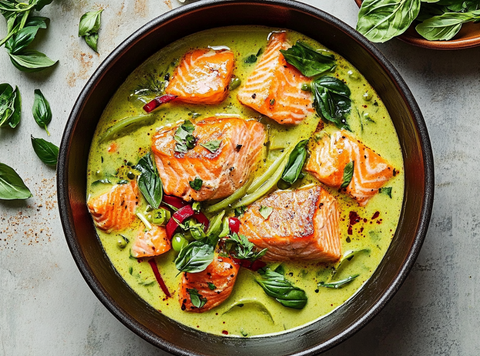 Green curry with salmon