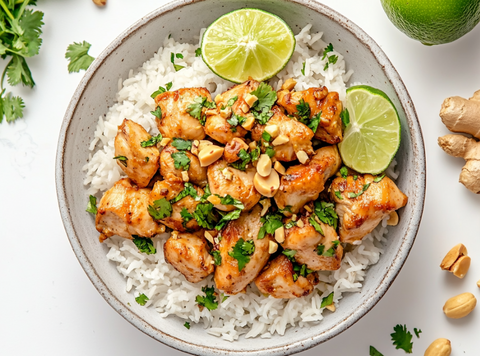 Ginger-peanut chicken with coconut rice