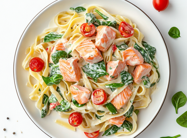 Tagliatelle met zalm, spinazie en roomsaus - recept van The Spice Club