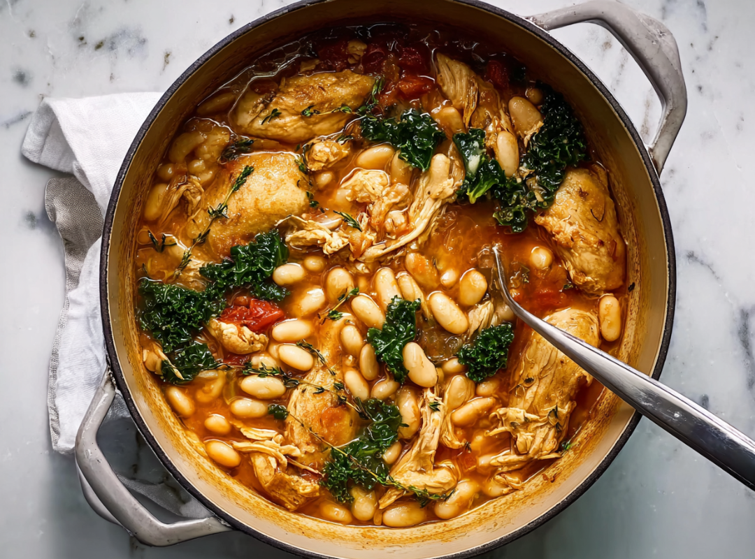 Kip met Witte Bonen en Groene Bladgroenten