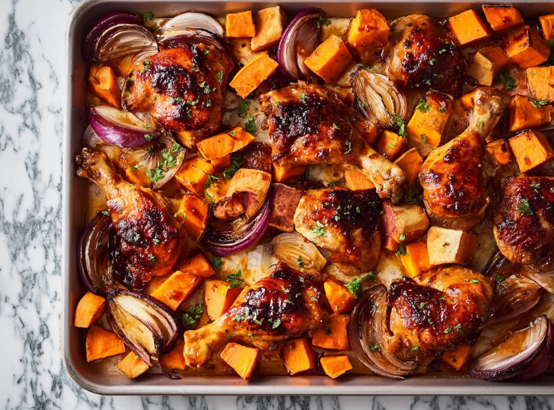 Sticky Kip Traybake met Zoete Aardappel en Limoen