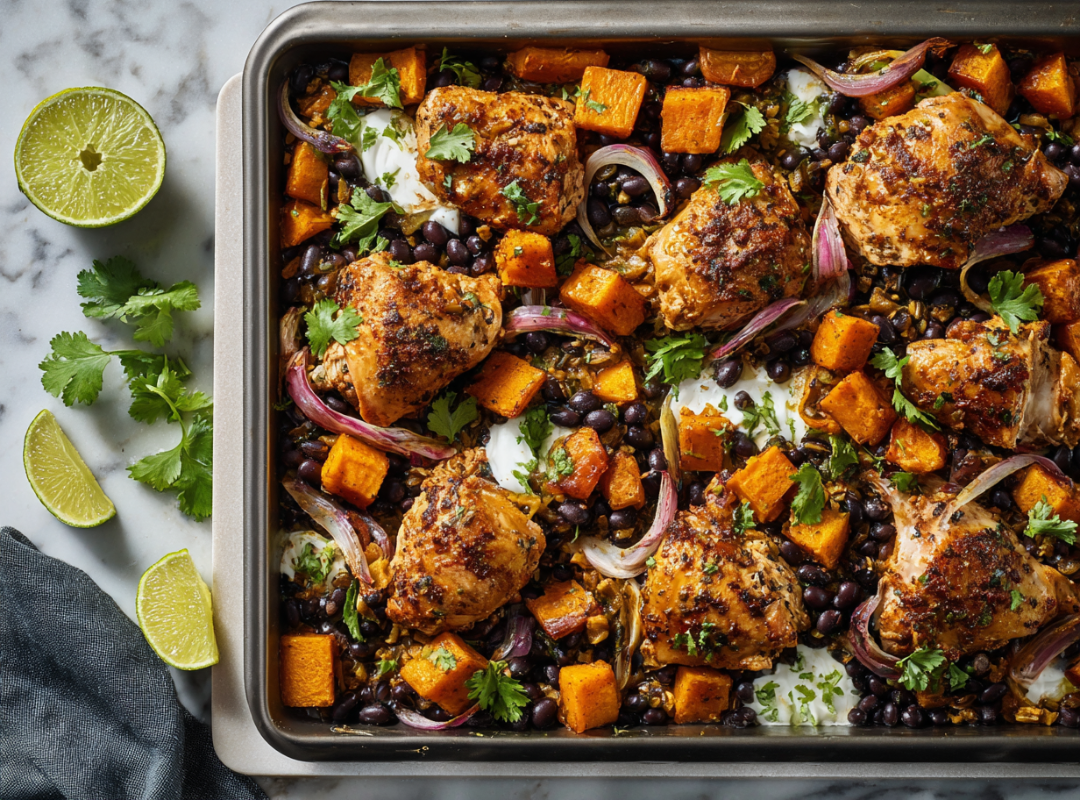 Mexicaanse Traybake met Kip, Pompoen en Zwarte Bonen