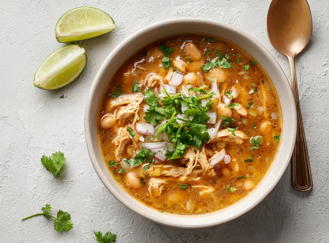 Witte Chili Soep met Kip, Bonen en Maïs