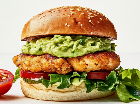 Chicken Burger with avocado spread and basil mayo