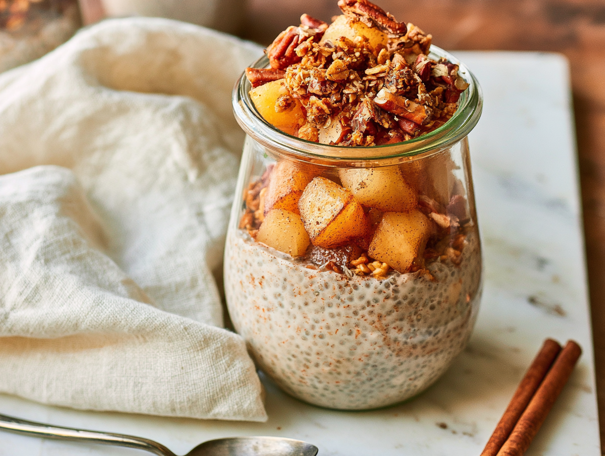 Kaneel-Chiapudding met Gebakken Appel en Granola
