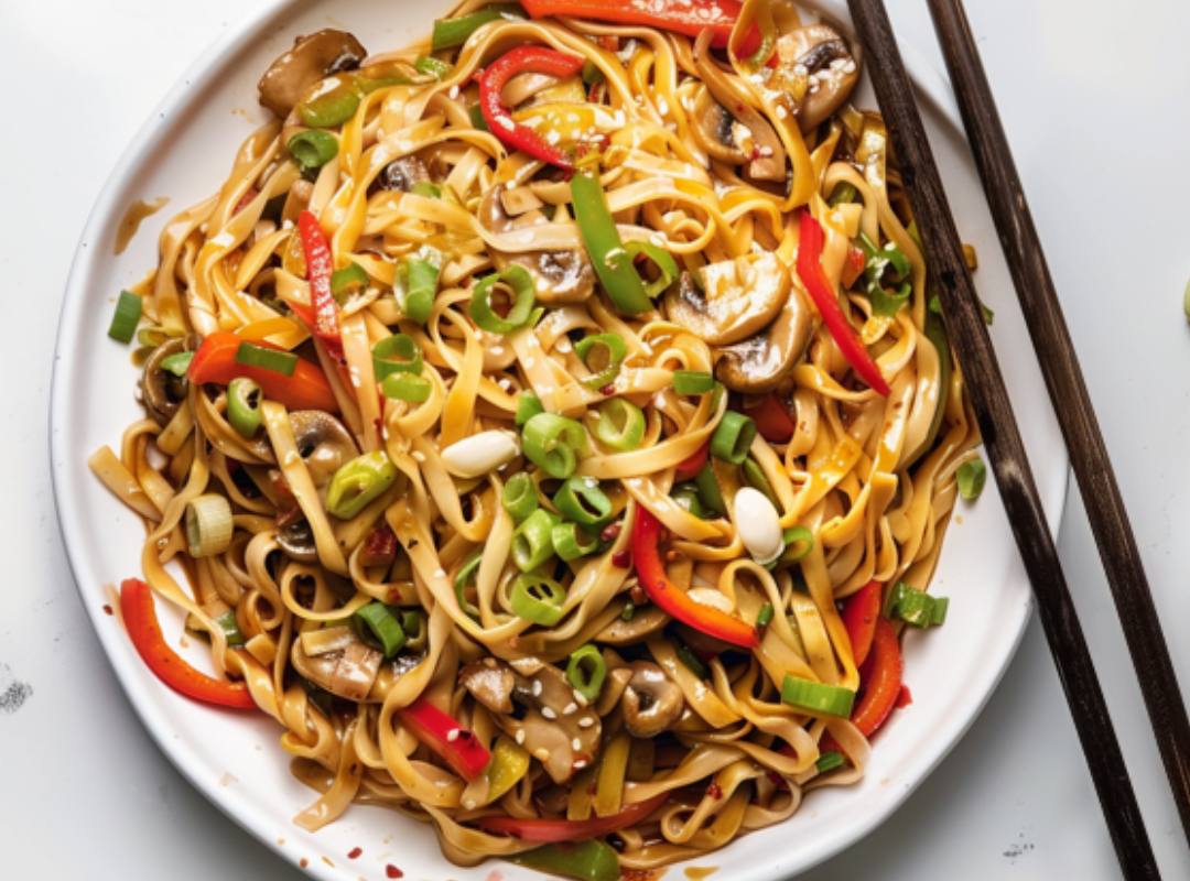 Noodles met champignons & paprika