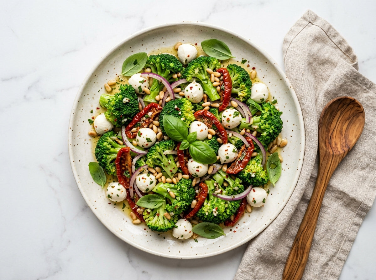 Italiaanse Broccoli Salade met Mozzarella en Zongedroogde Tomaten