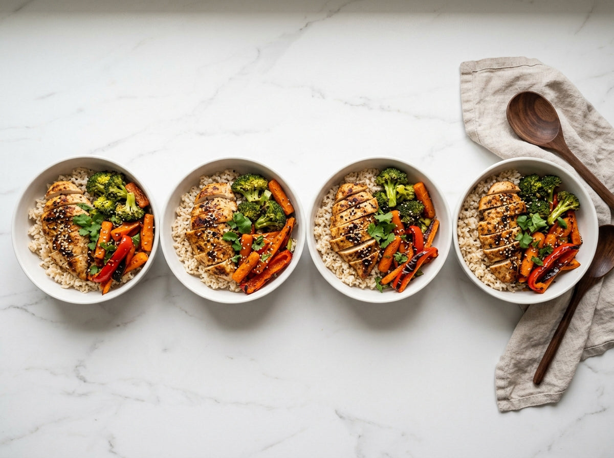 Mealprep Kip-Bowls met TSC Kruiden — 4 Lunch-Bowls in 30 Minuten - recept van The Spice Club
