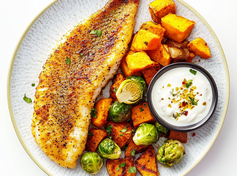 Indian tilapia with grilled vegetables
