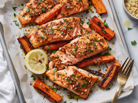 Zalm met Kruidenkorst en Geroosterde Wortel uit de Oven